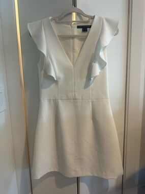 French ConnecttWhite Ruffle-Sleeve V-Neck Dress